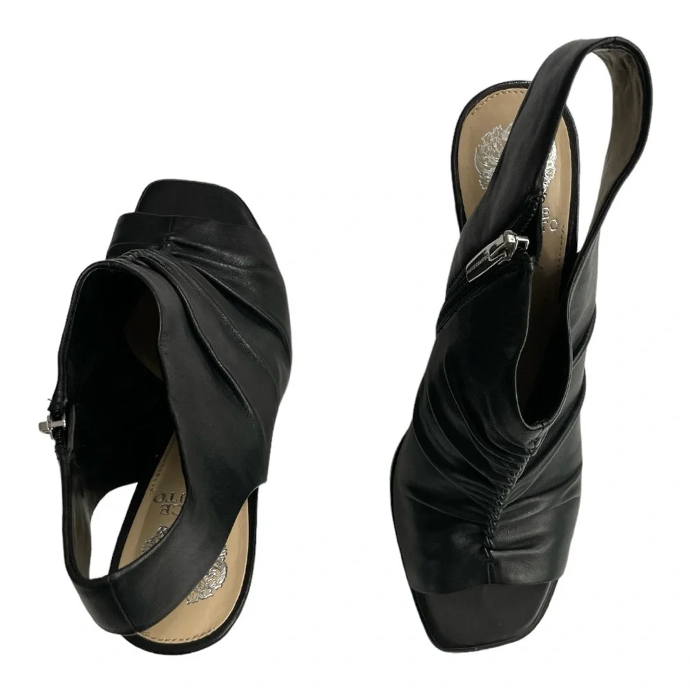 Vince Camuto Jenett Leather Rouched Front Slingback Heeled Booties Black 9 1/2M